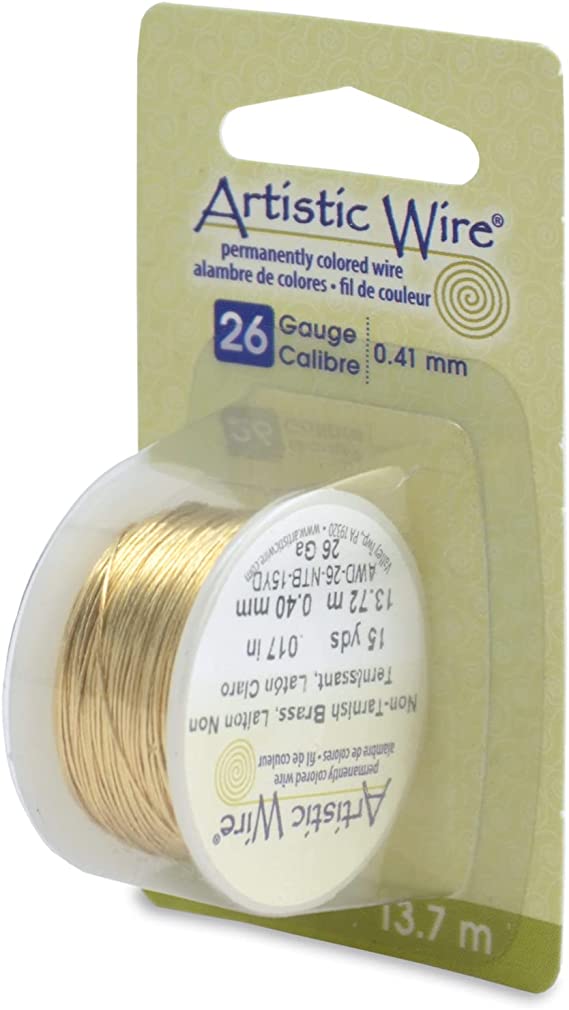 Artistic Wire 26 Gauge / .41 mm Tarnish Resistant Brass Craft Wire, Gold Color, 15 yd / 13.7 m