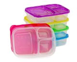 Kids Bento Lunch Box Set of 5 - Bright Colored 3 Compartments - Lunch Leftovers by Qualitas Products