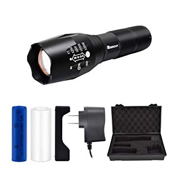 Renogy Outdoor Tactical Flashlight Large with Aluminum Alloy CREE XML T6 LED Emitting Chip Brightness of 600-1200 Lumens Up to 600 Feet 5 Light Modes 18650 Battery