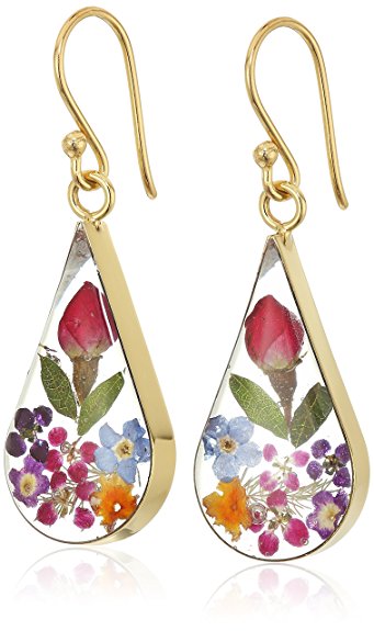 Sterling Silver Pressed Flower Teardrop Earrings