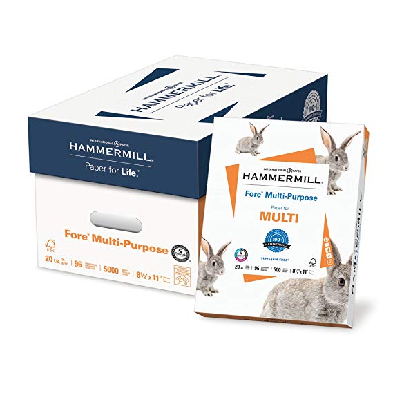Hammermill Paper, Fore Multipurpose Paper, 8.5 x 11 Paper, Letter Size, 20lb Paper, 96 Bright, 10 Reams / 5,000 Sheets (103267C) Acid Free Paper