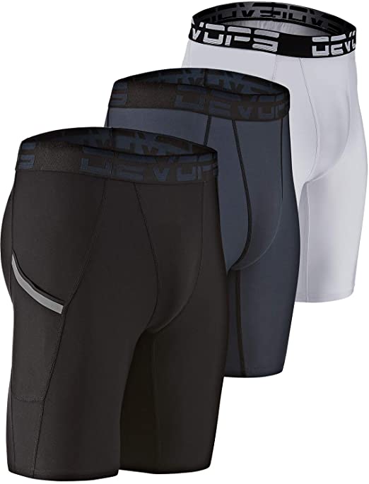 DEVOPS Men's Compression Shorts Underwear with Pocket (3 Pack)