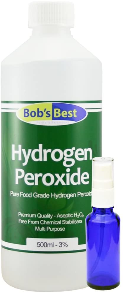 Food Grade Hydrogen Peroxide 3% - 500ml - with 30ml Blue Glass Spray Bottle