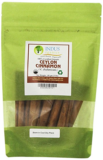 Indus Organics Real (Sri Lanka) Cinnamon 3" Sticks, 3 Oz Bag, Premium Grade, Hand Selected, Freshly Packed
