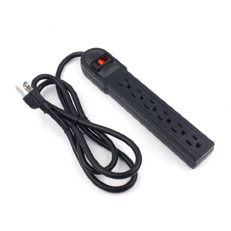 Masione Power Strip 2500W 6 Outlet Black Power Socket With Cord