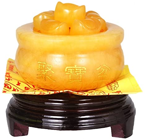 Feng Shui Golden Treasure Basin   10 Pcs Ingot/Yuan Bao Wealth Porsperity Figurine, Feng Shui Decor Attract Wealth and Good Luck (2.3"(W) x 1.4"(H))