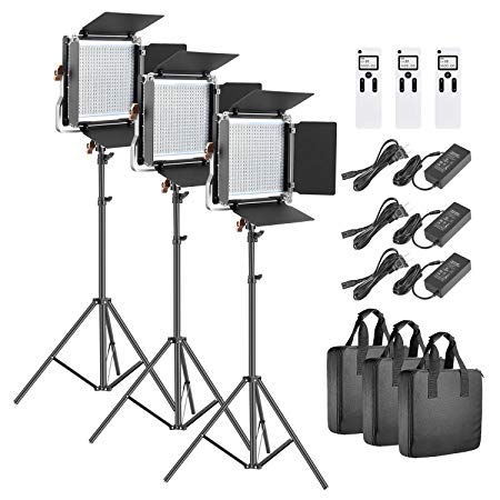 Neewer 3 Packs Advanced 2.4G 480 LED Video Light Photography Lighting Kit, Dimmable Bi-Color LED Panel with LCD Screen, 2.4G Wireless Remote and Light Stand for Portrait Product Photography