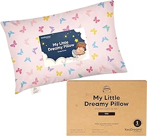 Mini Toddler Pillow with Pillowcase - 9x13 My Little Dreamy Mini Pillow, Organic Toddler Pillows for Sleeping, Kids Pillow, Small Pillows, Travel Pillows for Sleeping, Toddler Bed Pillows (Flutter)