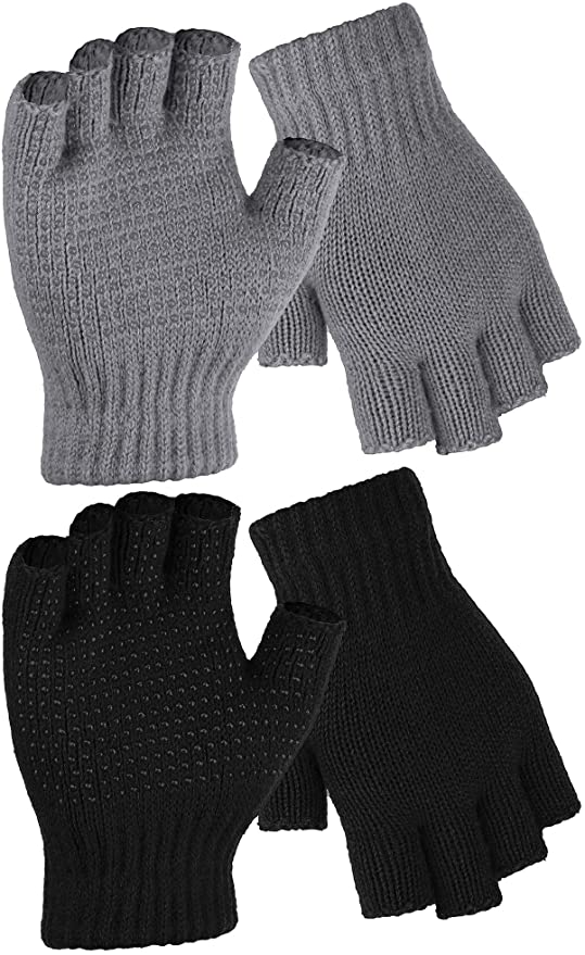 Cooraby 2 Pairs Fingerless Non Slip Gloves Knitted Stretchy Gloves for Men and Women