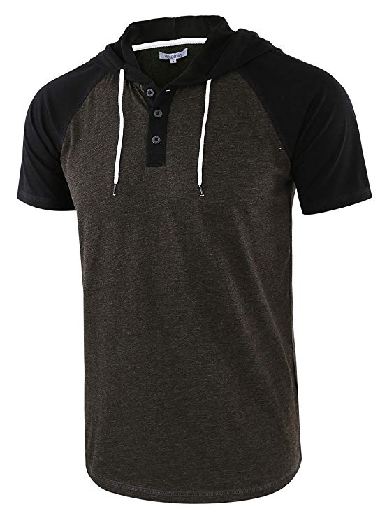 Vetemin Men's Casual Short Raglan Sleeve Henley Jersey Hoodie Baseball T Shirt