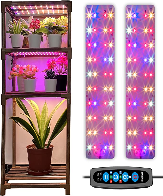 Grow Lights for Indoor Plants,DOMMIA Full Spectrum Plant Light for Indoor Plants, 2Pcs Ultra Thin Grow Lamp with Auto ON/Off Timer 6/10/12H, 4 Dimmable Brightness Grow Light, Ideal for Indoor Plants