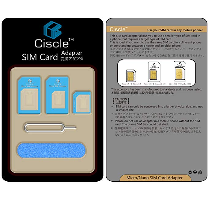 Ciscle 5 in 1 Nano SIM Card Adapter Converter Kit to Micro/Standard (Blue)