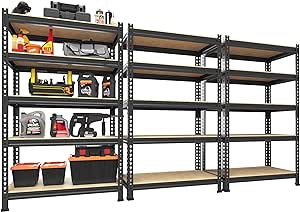 PrimeZone Storage Shelves 3 Pack 5 Tier Adjustable Garage Storage Shelving, Heavy Duty Metal Storage Utility Rack Shelf Unit for Warehouse Pantry Closet Kitchen, Black