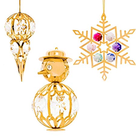 Matashi 24K Gold Plated Crystal Studded Christmas Tree Ornaments Set Ornament