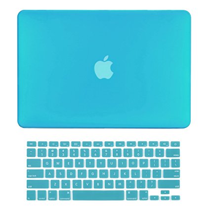 TOP CASE - 2 in 1 Bundle Deal Air 13-Inch Rubberized Hard Case Cover and Matching Color Keyboard Cover for Macbook Air 13" (A1369 and A1466) with TopCase Mouse Pad - Aqua Blue
