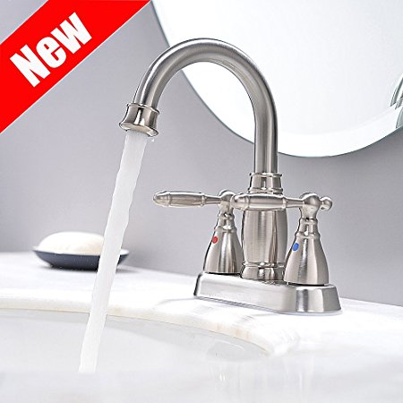 Phiestina Brushed Nickel 2 Handle Stainlees Steel Lavatory Bathroom Faucet,Modern Contemporary Centerset Bathroom Faucet For Sink Without Drain and Water lines