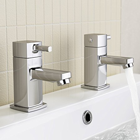 iBathUK | Pair of Hot and Cold Basin Sink Mixer Taps Chrome Bathroom Faucets TB61