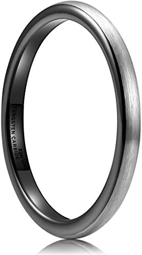 King Will Basic Men's Black Domed Brushed Tungsten Carbide Ring Wedding Band 2mm/4mm/6mm/8mm