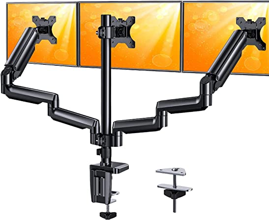 ErGear Triple Monitor Stand Mount, Fully Adjustable Articulating Gas Spring Monitor Arm for Three Screens, Fits Most 27-inch Flat or Curved LCD Computer Screens up to 17.6lbs, Black