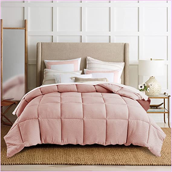 KASENTEX All Season Quilted Down Alternative Comforter, Cozy Reversible, Fluffy Ultra Soft Duvet Insert, Hypoallergenic Machine Washable, Pink, Twin Size