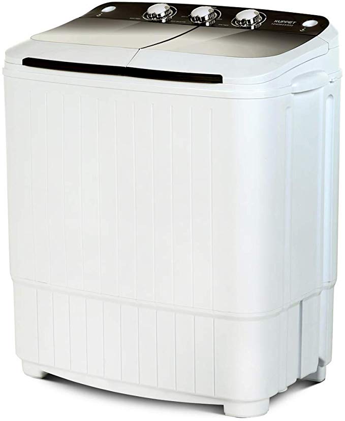 Portable Washing Machine, KUPPET 16.5lbs Compact Twin Tub Wash&Spin Combo for Apartment, Dorms, RVs, Camping and More, White&Brown