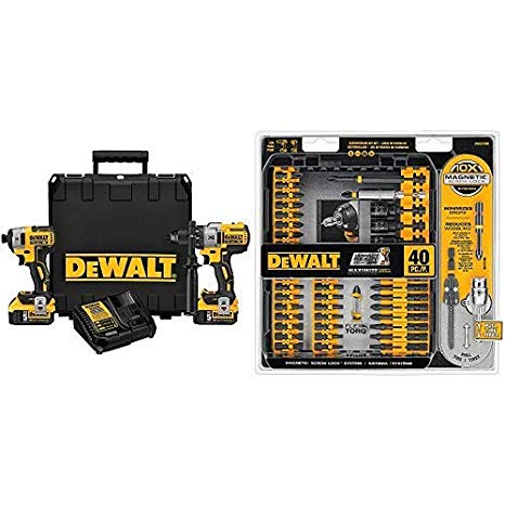 DEWALT DCK299P2 20V MAX XR 5.0Ah Premium Cordless Hammerdrill & Impact Driver Combo Kit with DWA2T40IR IMPACT READY FlexTorq Screw Driving Set, 40-Piece