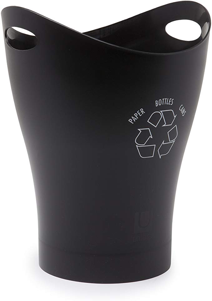 Umbra Garbino Recycling Bin for the Office - Recycling bin with handles, clearly marked recycling logo, Small Recycling Bin for the Office, Black/White