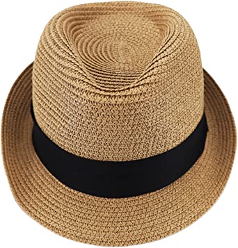 Men Women Sun Hat Panama Short-Brim Floppy Straw Sun-Hats Roll up Foldable Fedora Hat Summer Beach Small/Medium Khaki