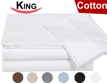Cotton Sateen King Bed-Sheet-Set White - 4 Piece Bedding Set, Flat Sheet, Fitted Sheet and 2 Pillow Cases- Breathable, Cozy & Comfortable, Hotel Quality Extremely Durable - By Utopia Bedding (King, White)