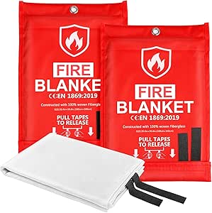 HOMEXCEL Fire Resistant Emergency Blanket, 2 Pack - Fiberglass, Red, 39.4x39.4 inches, Flame Suppression for Home, Kitchen, Camping, Car, Office, Warehouse, Survival Safety