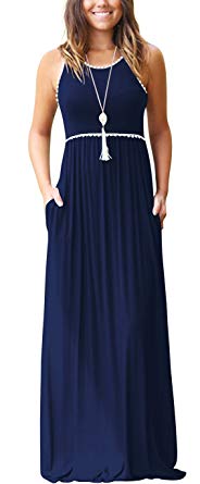 WEACZZY Women's Sleeveless Loose Plain Vacation Days Maxi Dresses Casual Long Dresses with Pockets