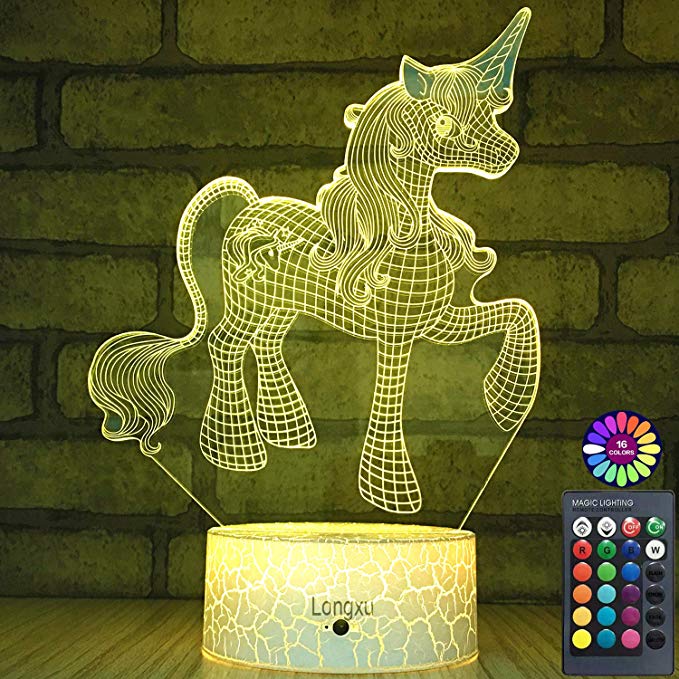 Longxu Unicorn Night Light for Kids with Remote & Smart Touch 7 Colors   16 Colors Changing Dimmable Unicorn Toys1 2 3 4 5 6 7 8 Year Old Boy or Girl Gifts(Lovely Unicorn)