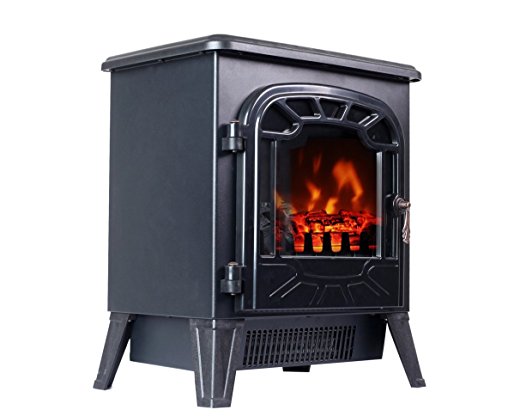 3G Plus Free Standing Electric Fireplace Portable Heater Log Fuel Effect Realistic Flames Mini Stove, 1500W - Black