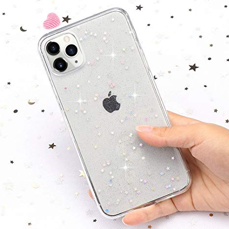 for iPhone 11 Case LAPOPNUT Super Cute Bling Glitter Star Crystal Clear Case Ultra Slim Case Chic Flexible TPU Gel Luxury Cover with Sequins Back Bumper for iPhone 11, Clear