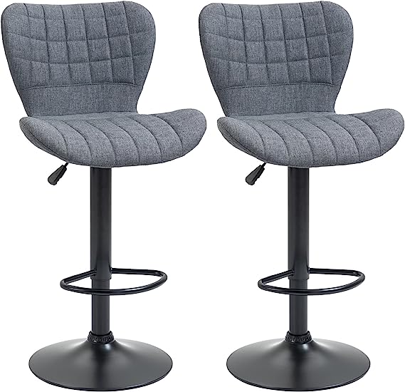 HOMCOM Lot de 2 Tabouret de Bar Design Dossier incurvé capitonné Hauteur d'assise réglable 61-81 cm pivotant 360° Repose-Pied Velours Gris