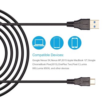 Type-C USB 3.1 to Type-A USB 3.0 Male Cable, Iconic® High Speed Charging & Data Sync (5Gpbs) Cable, Reversible Plug Design, for Apple New MacBook, Google Nexus 6P 5X, OnePlus 2, Nokia N1 (6.6 ft)