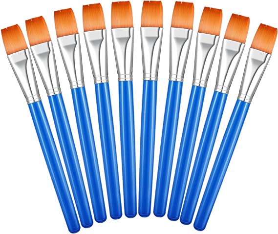 10 Pieces 1 Inch Flat Paint Brushes Acrylic Paint Brush Watercolor Paint Brushes Artist Painting Brush for Detail Painting Oil Fine Art Painting for Kids(Blue)