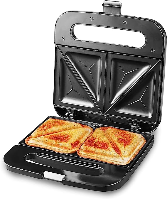 Elite Gourmet ESM-2207SS# Stainless Steel Sandwich Panini Maker Grilled Cheese Machine Tuna Melt Omelets Non-stick Cooking Surface, 2 Slice, 750 Watts, Stainless Steel