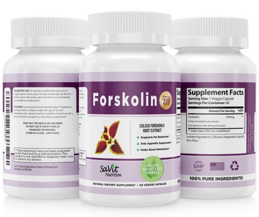 100 % Pure and Natural Forskolin Extract ~ Best Coleus Forskohlii Root Extract ~ 250 mg - Standardized at 20%- Recommended Dosage ~ Finest Nutrition Supplement ~ Weight Loss Formula ~Natural Weight Loss Supplement ~ Premium Quality and Highest Grade Weight Loss Formula for Women and Men ~ Fat Burner ~ Appetite Suppressant ~ Hunger Buster ~Safe and Effective Breakdown of Stored Fats ~ SaVit Nutrition Guaranteed Results