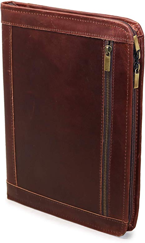 Handmade Genuine Leather Business Portfolio by Jaald | Professional Organizer Men & Women | Durable Leather Padfolio with Sleeves for documents & Notepad Compatible with Ipad pro 12.9"