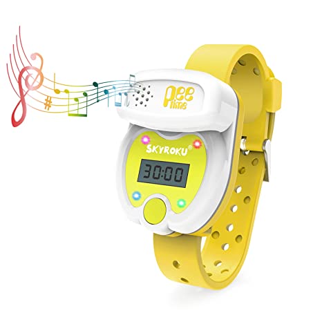 SKYROKU Silicone Kids Potty Training Timer Watch with Flashing Lights and Music Tones - Water Resistant (Yellow)