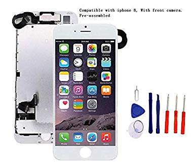 Screen Replacement Compatible with iPhone 8 Full Assembly - LCD 3D Touch Display Digitizer with Ear Speaker, Sensors and Front Camera, Fit Compatible with iPhone 8 (White)