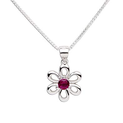 Girls Sterling Silver Daisy Simulated Birthstone Necklace for Children