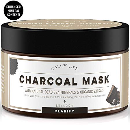 Calily Life Organic Deep Cleansing Activated Charcoal Mask with Dead Sea Minerals, 8. 45 Oz. – Natural Wash-off Treatment - Minimizes and Cleanses Pores, Hydrates and Revitalizes Skin [ENHANCED]