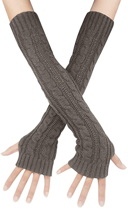 Womens Winter Warm Over Elbow Long Fingerless Thumb Hole Gloves Mittens Knitted Arm Warmer