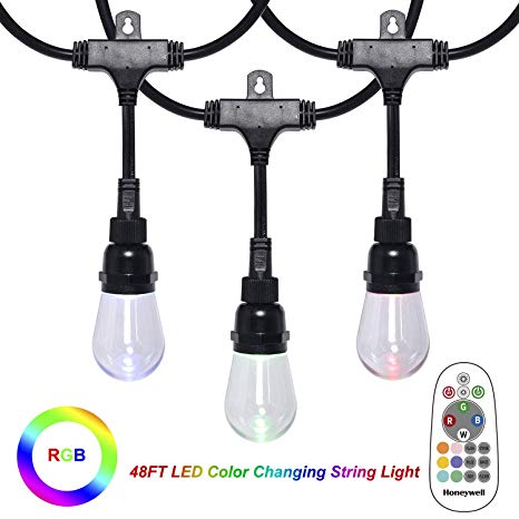 Honeywell Linkable Waterproof LED Indoor Outdoor Color Changing String Light with Remote Control, 48FT Commercial Grade Patio Lights Create Cafe Ambience in Your Residential or Commercial Setting