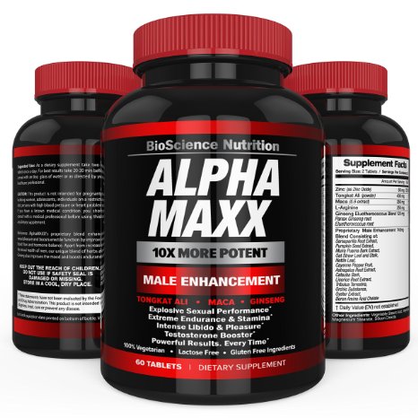 AlphaMAXX Male Sexual Enhancement Supplement | Increase Sex Drive, Enhancing Size, Length, Erection, Performance, Boost Testosterone | Ginseng Muira Puama Tribulus Herbal Pill | BioScience Nutrition