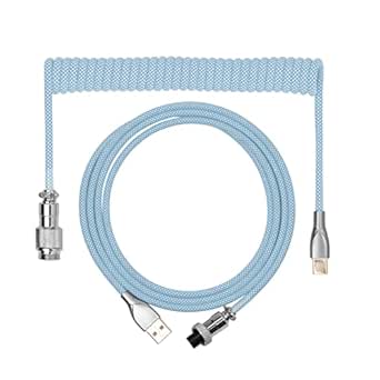 EPOMAKER Macaron 1.8m Coiled Type-C to USB A TPU Mechanical Keyboard Cable with Detachable Aviator Connector for Gaming Keyboard/Tablet/Smart Phone (Blue)