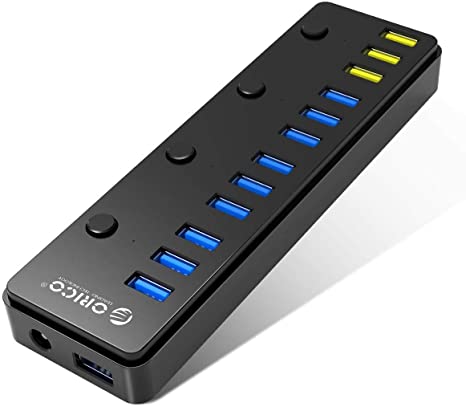 ORICO USB Splitter 12-Port Powered USB 3.0 Data Hub with 3 x 1.5A Charging and Sync Ports for iPhone, iPad, Samsung SmartPhones and Tablets, etc - Compatible with Windows and Mac PC