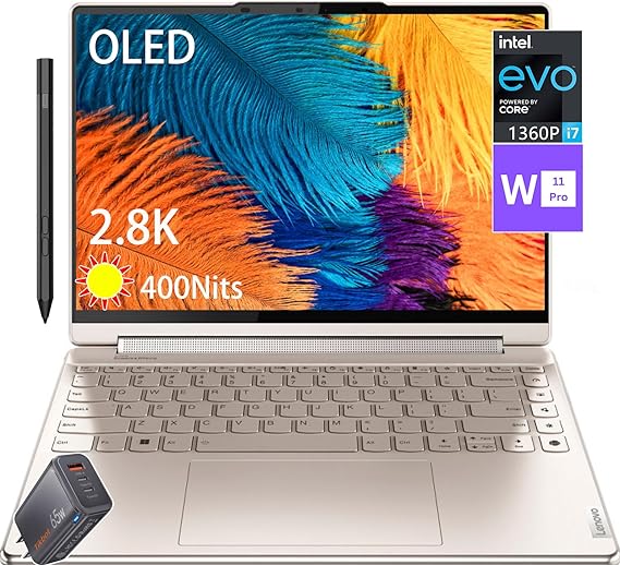 Lenovo Yoga 9i 2-in-1 14" Touch Laptop - 2.8K OLED 400Nits - Intel Evo Core i7-1360P - Thunderbolt 4 - Wi-Fi 6E - MIL-STD-810H Win11 Pro W/65W PD Fast Charger (16GB RAM | 1TB PCIe SSD  pro)